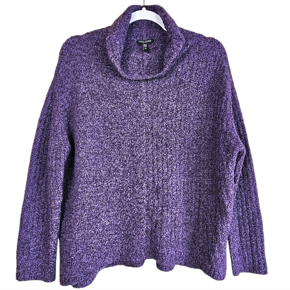Eileen Fisher Heathered Purple Wool Cashmere Turtleneck Sweater